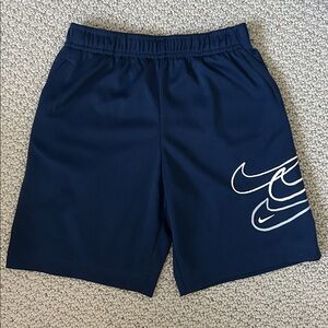 Nike Boys Navy Blue and White Nike Dri-FIT Shorts Size 7 Large (6-7 years)